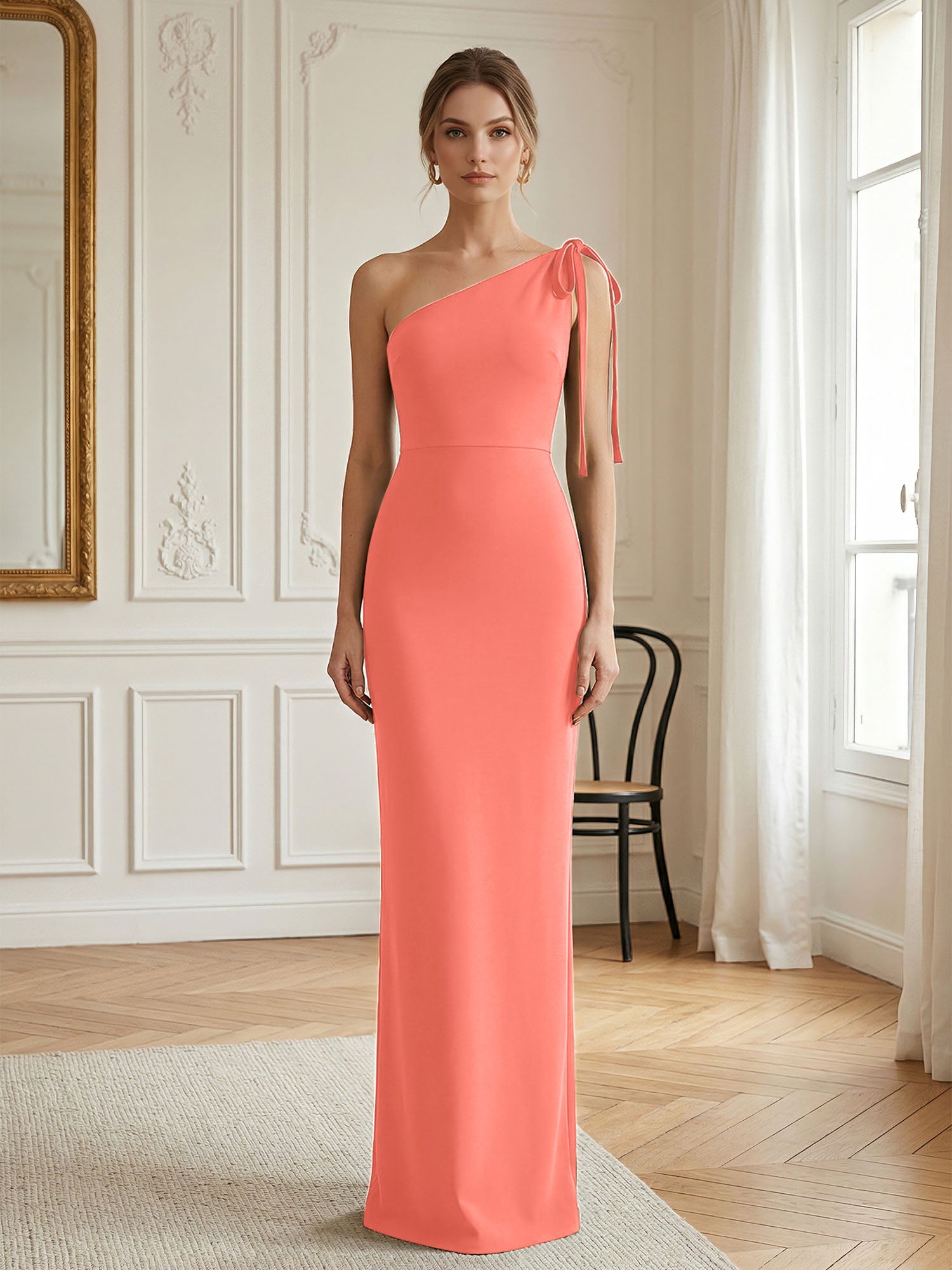 Green Formal Evening Dress Sheath One Shoulder Sleeveless Maxi Dress Gown