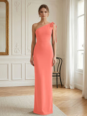 Green Formal Evening Dress Sheath One Shoulder Sleeveless Maxi Dress Gown
