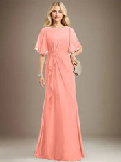 A-line Scoop Floor-Length Chiffon Mother of the Bride Dress With Cascading Ruffles Beading Sequins