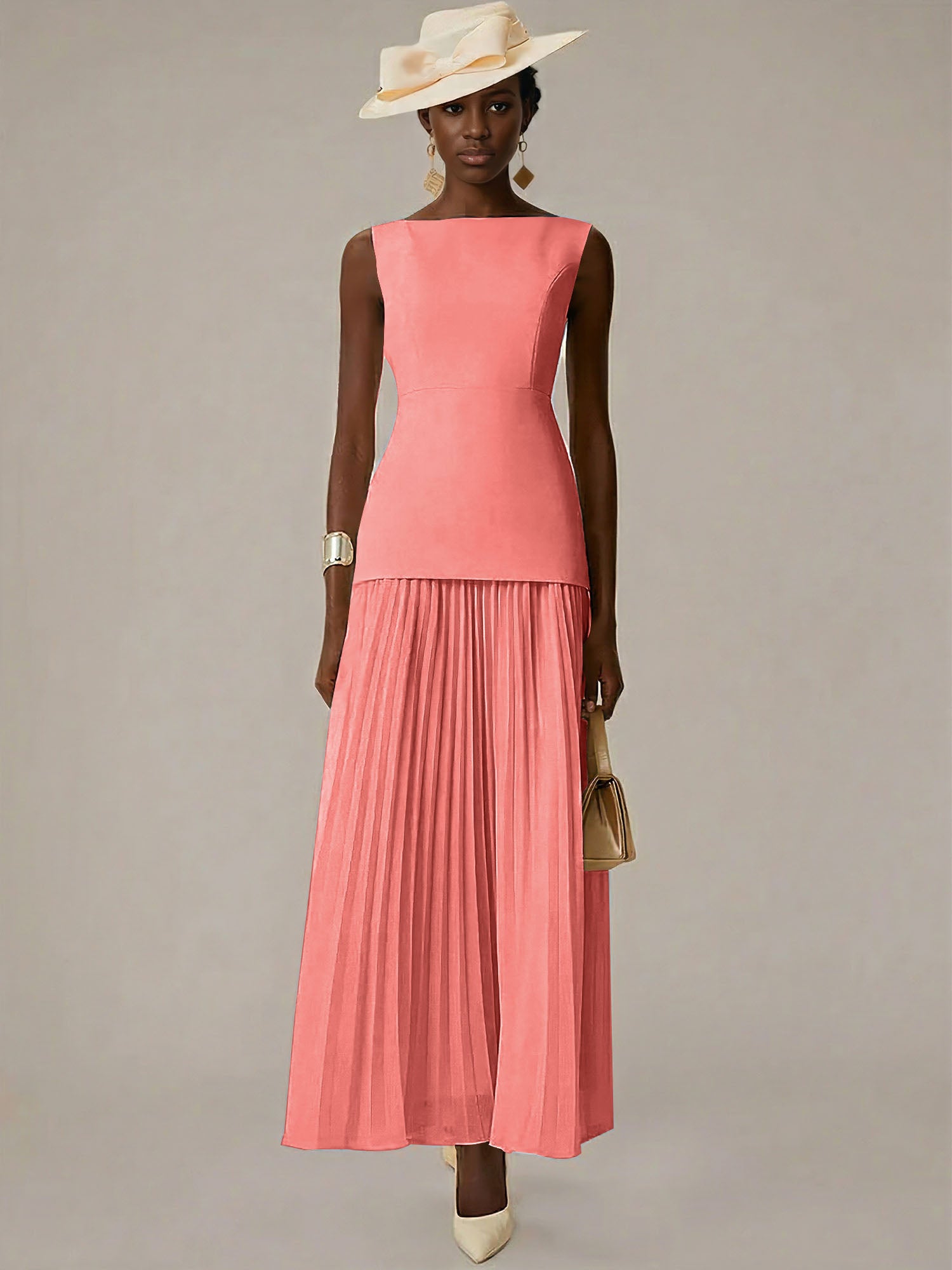 White A Line Chiffon Round Neck Sleeveless Floor Length Dresses