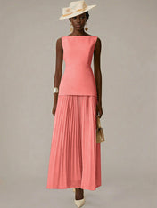 White A Line Chiffon Round Neck Sleeveless Floor Length Dresses