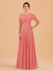 One-Shoulder Cape Overlay Chiffon Mother of the Bride Dress