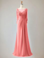 Trumpet/Mermaid Scoop Neck 1/2 Sleeve Chiffon Mother of the Bride Dress With Beadings