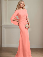 Trumpet/Mermaid Boat Neck Floor-Length Chiffon Mother of the Bride Dress With Pleated