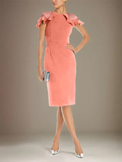 Sheath/Column Stretch Crepe Scoop Short Sleeves Knee Length Dress