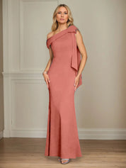 Trumpet/Mermaid One Shoulder Sleeveless Stretch Crepe Mother of the Bride Dress With Bow