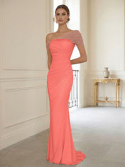Sophisticated Blush Pink Asymmetrical Ruched Maxi Dress Evening Gown