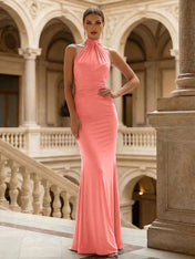 Navy Blue Halter Neck Maxi Dresses Mermaid Evening Dress