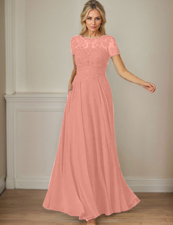 Dark Navy A-Line Boatneck Sequins Chiffon Dress