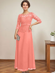 A-line Scoop Illusion Ankle-Length Chiffon Lace Mother of the Bride Dress With Rhinestone Beading