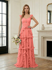 Ethereal Sky Blue Tiered Ruffle Chiffon Maxi Dress Gown