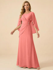 Sage Green Chiffon Beaded Mother of the Bride Dress with Cape Sleeves