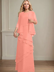Sheath Scoop Floor-Length Chiffon Mother of the Bride Dress