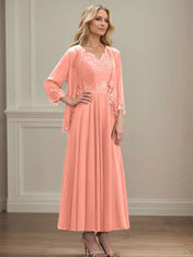 Dreamylily A-line V-Neck Ankle-Length Chiffon Mother of the Bride Dress With Sequins Appliques Lace Beading Dreamylily A-line V-Neck Ankle-Length Chiffon Mother of the Bride Dress With Sequins Appliques Lace Beading
