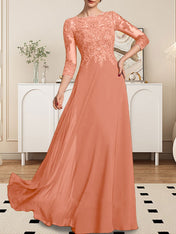 A-line Scoop Floor-Length Lace Chiffon Mother of the Bride Dress With Sequins
