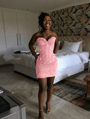Glitter Strapless Mermaid Sequined Short Homecoming Mini Dress