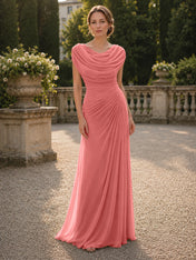 Cowl Neck Mermaid Evening Dresses with Flowing Floor-Length Skirt