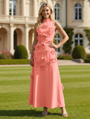 3D Floral High Neck Sleeveless Maxi Dress