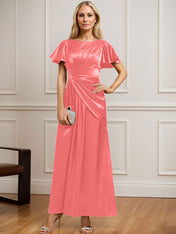 A-line Scoop Ankle-Length Stretch Satin Mother of the Bride Dress With Pleated Beading