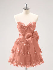 Sparkly Green A Line Sweetheart Corset Tiered Ruffle Homecoming Dress with Bows