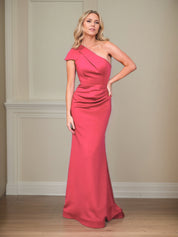 Satin Sheath/Column One Shoulder Short Sleeves Floor Length Mother of the Bride Dresses