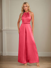 Jumpsuits Halter Floor-Length Satin Wedding Dress