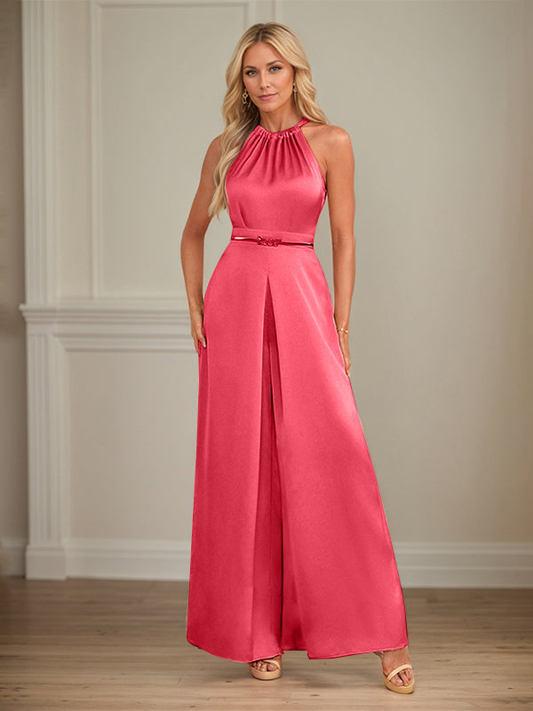Jumpsuits Halter Floor-Length Satin Wedding Dress