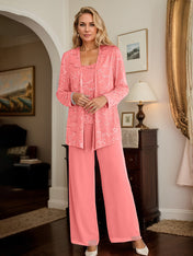 Chiffon Mother of the Bride Pantsuits with Jacket & Sequins