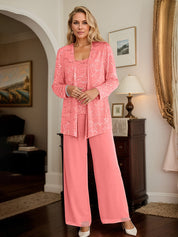 Chiffon Mother of the Bride Pantsuits with Jacket & Sequins