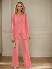 Tailleur-pantalon en mousseline avec veste pour mère de la mariée 