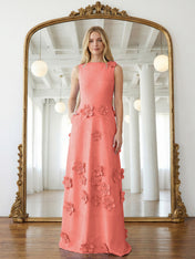 Lavender Boat Neck Formal Gown with Cascading 3D Flowers