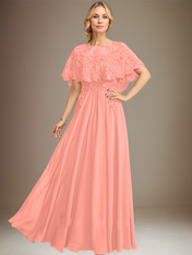 A-line Boat Neck Floor-Length Lace Chiffon Mother of the Bride Dress With Applique Sequins