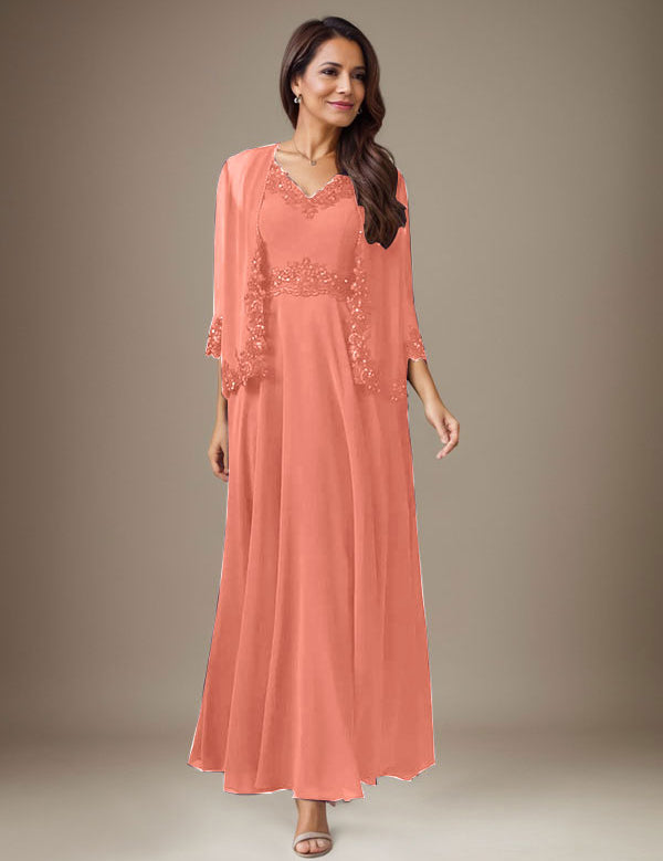 Plum A-Line Sequins Chiffon Dress