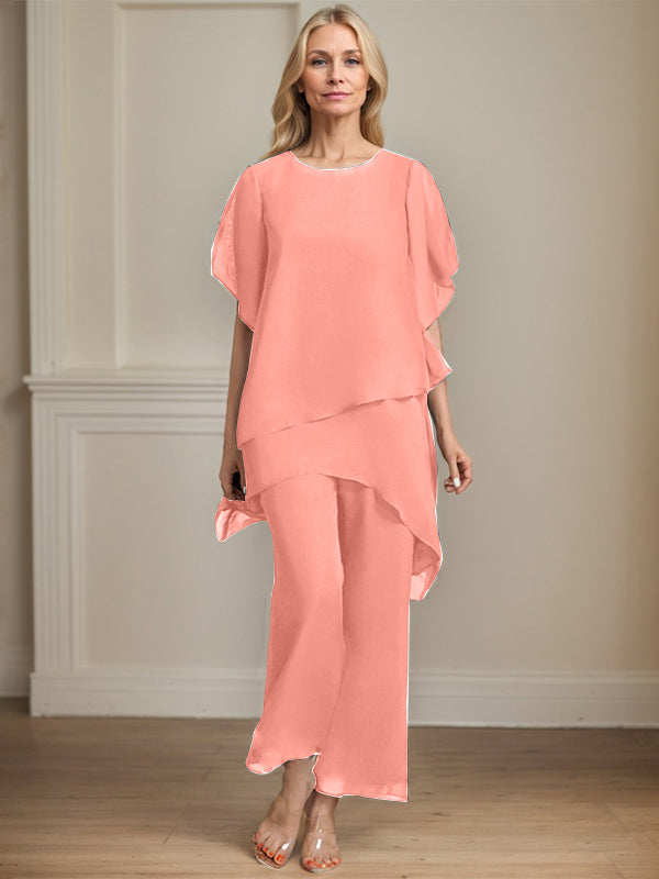 Pantsuit Scoop Ankle-Length Chiffon Mother of the Bride Dress