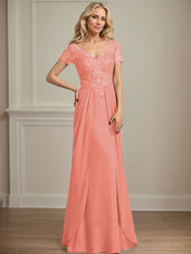 A-line V-Neck Floor-Length Chiffon Lace Mother of the Bride Dress
