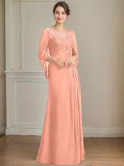 A-Line/Princess Scoop Floor-Length Mother of the Bride Dresses with Pleated & Sequins
