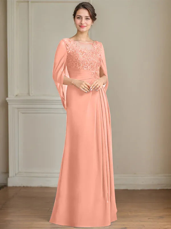 A-Line/Princess Scoop Floor-Length Mother of the Bride Dresses with Pleated & Sequins