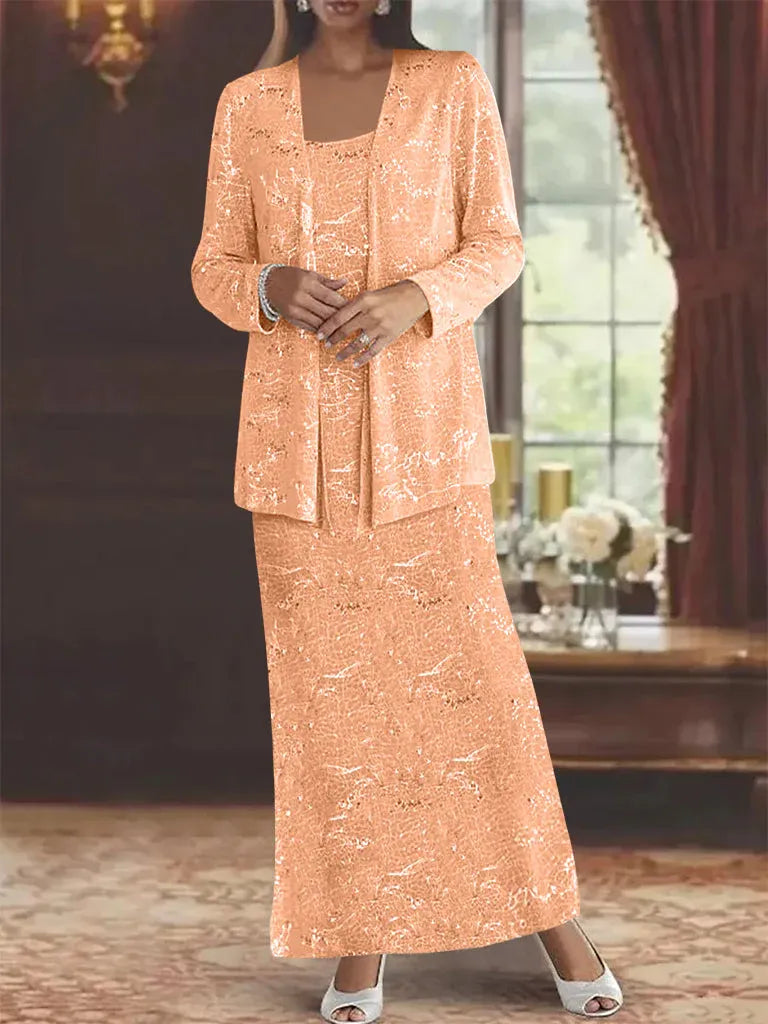 Robes de mère de la mariée en mousseline avec paillettes et veste 