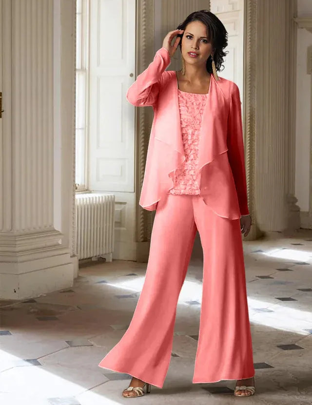 Chiffon Long Sleeves Mother of the Bride Pantsuits with Jacket