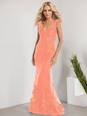 A-line V-Neck Floor-Length Lace Chiffon Mother of the Bride Dress With Applique Sequins Mermaid Dresses