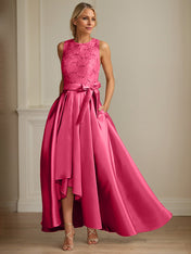 A-Line/Princess Jewel Neck Sleeveless Mother Of The Bride Dresses With Pleats Lace