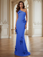 Cream One-Shoulder Prom Dress with Sculptural 3D Floral Appliqués