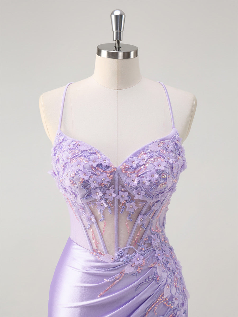 Corset Floral Mermaid Long Prom Dress with Slit