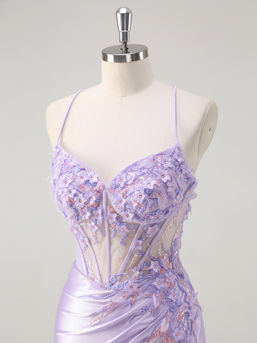 Corset Floral Mermaid Long Prom Dress with Slit