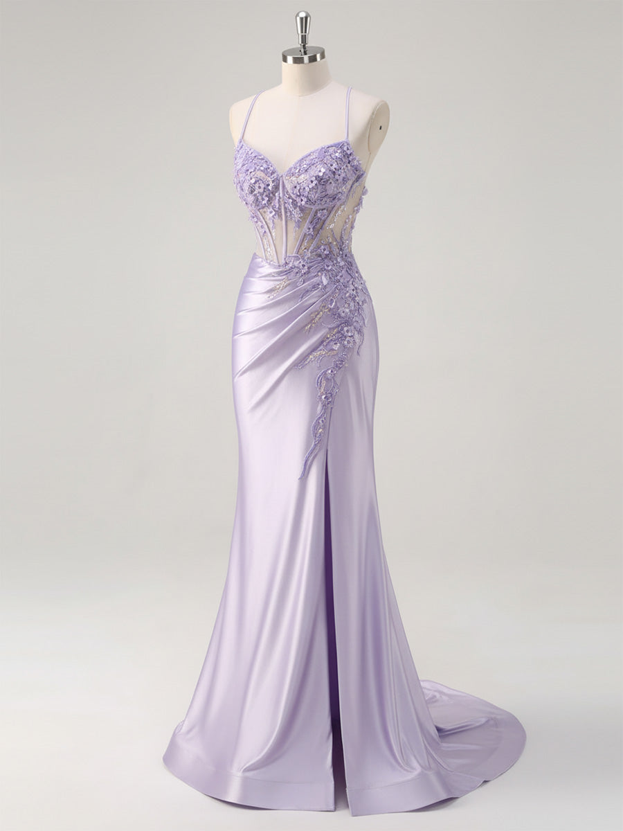 Corset Floral Mermaid Long Prom Dress with Slit