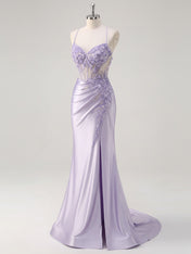 Corset Floral Mermaid Long Prom Dress with Slit