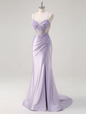 Corset Floral Mermaid Long Prom Dress with Slit