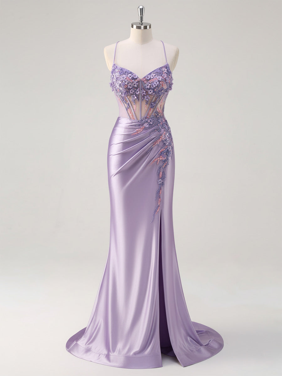 Corset Floral Mermaid Long Prom Dress with Slit