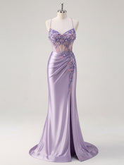 Corset Floral Mermaid Long Prom Dress with Slit
