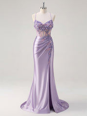 Corset Floral Mermaid Long Prom Dress with Slit